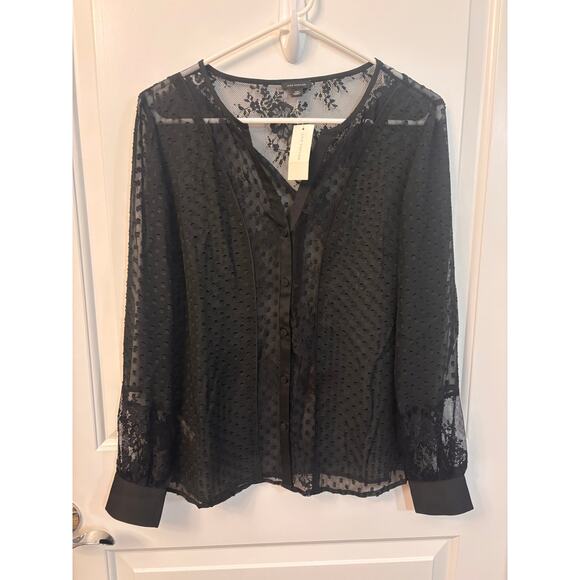 Ann Taylor Amazing Sheer Black Top Sz XS - Picture 1 of 11